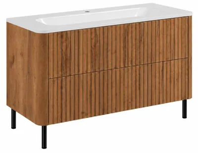 Produktbild von Badezimmerschrank 100, Craft-Eiche, mit Waschbecken, Beine schwarz, 100,7 x 44,4 x 64,9 cm, KI-generiertes Bild