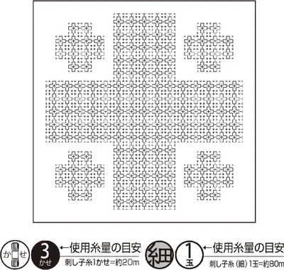 Imagen del producto de Muestra de Sashiko Olympus (solo tela). "Hana Fukin (Blanco) Pray", tela estampada, 34x34 cm, fabricada en Japón
