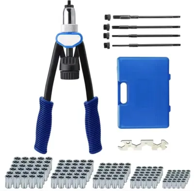 Produktbild von Profi Nietmutternzange Set – Blindnietmaschine und Hefter – Inklusive 150 Nietmuttern M5–M12 – Werkzeugset für Profis & Heimwerker
