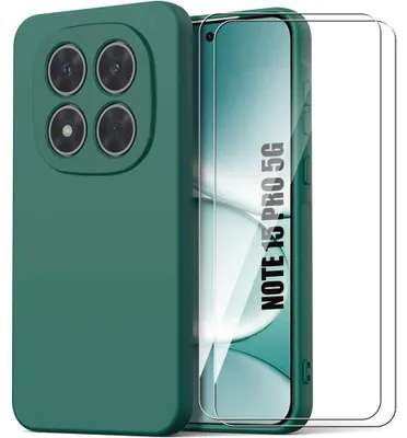 Image de Coque + 2 Verres Trempés pour Xiaomi Redmi Note 15 Pro 5G, Silicone Anti-Rayures - Vert Nuit
