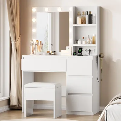 Productafbeelding van Jocoevol make-uptafel met spiegel en LED-verlichting, 140 x 94 x 40 cm