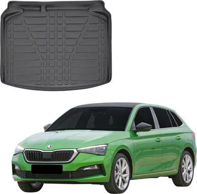 Image de Tapis De Coffre Sur Mesure Pour Skoda Scala Depuis 2020 Hatchback, Noir, Antidérapant, Bord Haut, Toutes Saisons