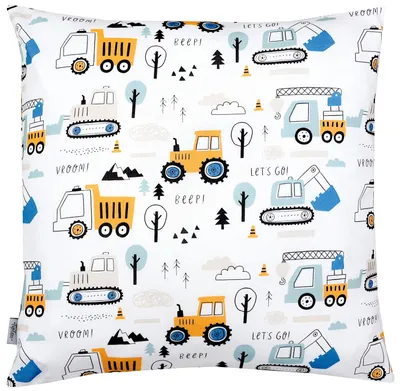 Produktbild von TupTam Kissenbezug Gemustert Bunte Kissenhüllen Dekokissen für Baby und Kinderzimmer, Farbe: Baustelle Bagger Traktor Raupe Light Petrol Gelb, Größe: 40 x 60 cm