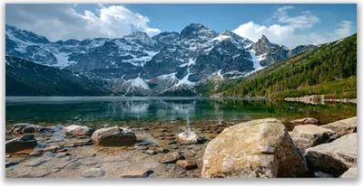 Produktbild von Glasbilder 120x60 Wandbild Druck auf Glas Gebirge See Steine Landschaft