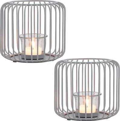 Immagine prodotto di set di 2 lanterne decorative scandinave Portacandele Cibolo Grigio Grande