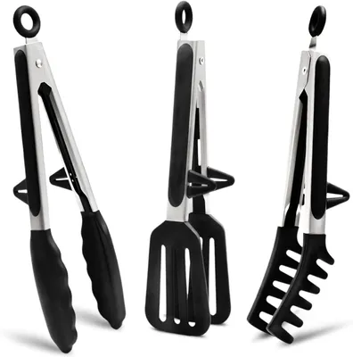 Productafbeelding van Keukentang - Set van 3-26 cm - Roestvrij staal - Hittebestendig tot 315 °C - BPA-vrij - Zwart
