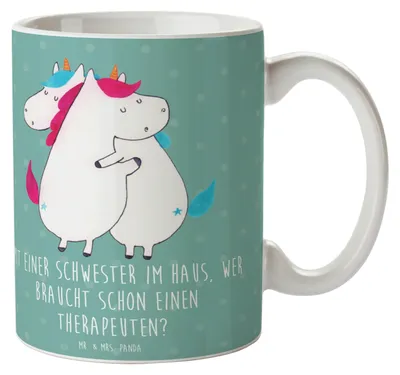 Produktbild von Mr. & Mrs. Panda Tasse Schwester Glück - Meeresbrise - Geschenk, Familienmitglieder, Geschwister, Schwesterbeziehung, Keramiktasse, Kaffeebecher, haferl, Unterstützung
