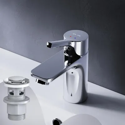 Immagine prodotto di AM.PM Rubinetto da bagno con scarico a scomparsa per lavabo Rubinetto da bagno Cromo Rubinetto per lavabo con scarico a scomparsa Valvola in ottone da 1 1/4 di pollice Scarico