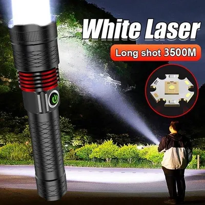 Immagine prodotto di Potente torcia laser bianca con una portata di 3500 metri, ricaricabile, regolabile e impermeabile.