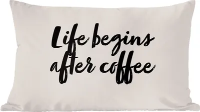 Produktbild von MuchoWow® Zierkissen Sofakissen Wohnzimmer Dekokissen 60x40 cm Das Leben beginnt nach dem Kaffee - Leben - Zitate - Sprichwörter - Kaffee - Kopfkissen - Polster mit Foto