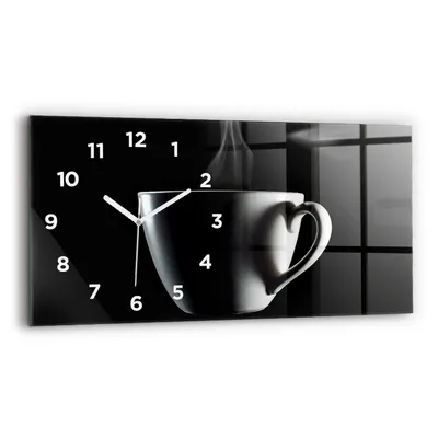 Produktbild von Wallfluent Wanduhr – Stilles Quarzuhrwerk - Uhr Dekoration Wohnzimmer Schlafzimmer Küche - Zifferblatt - weiße Zeiger - 60x30 cm - Tasse Kaffee