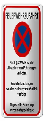 Produktbild von Blechschild Hinweis 10x27cm Feuerwehrzufahrt nach §22VVB Dekoration