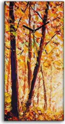 Produktbild von Leinwand Wanduhr Wandkunst Uhr 30x60 Gemälde Wald Bäume Herbst Blätter Kunst - schwarze Hände