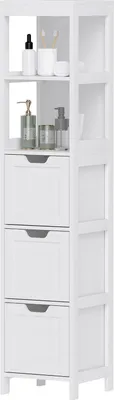 Immagine prodotto di Mobile da bagno mobile da bagno, mobile alto da bagno con 3 cassetti, 2 scomparti aperti, mobile portaoggetti per bagno, soggiorno, bianco, 30 x 30 x 142,4 cm