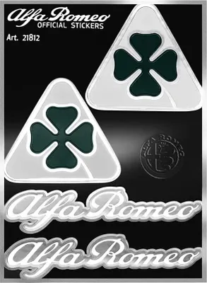 Immagine prodotto di Adesivo Alfa Romeo, design ufficiale, con il logo "Quadrifoglio Verde" e due scritte, dimensioni: 94 x 131 mm