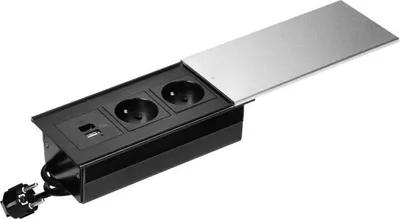Produktbild von Möbelsteckdose mit Schiebedeckel, 2x2P+Z (Französisch), USB A+C, silber