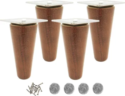 Obrázek produktu pro Dřevěné nábytkové nohy 10 cm, bukové, s mosazným upevněním, odstín ořechu, 4 kusy v balení
