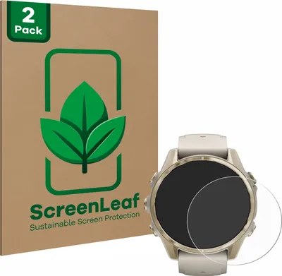 Produktbild von 2x ScreenLeaf Schutzfolie für Garmin Fenix 8 (43 mm) nachhaltiger Displayschutz Display Schutz Folie Klar Transparent
