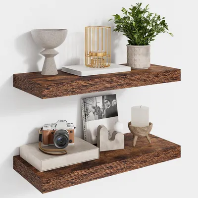 Image de Étagères murales flottantes, lot de 2, style rustique, couleur marron, dimensions : 40 x 16,5 x 3,1 cm