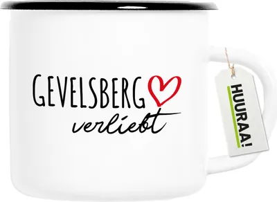 Produktbild von Huuraa Emaille Tasse Gevelsberg verliebt 300ml Vintage Campingbecher Geschenkidee
