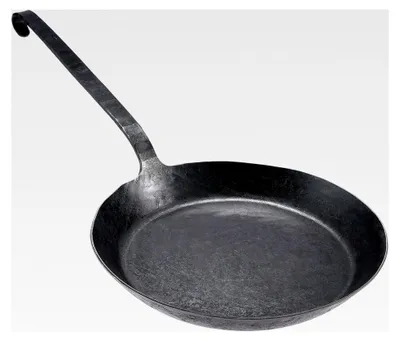 Produktbild von Eisenpfanne mit flachem Hakenstiel, warmgeschmiedet, Durchmesser 34 cm