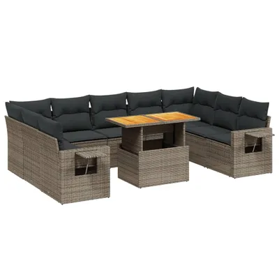 Produktbild von 10-tlg. Garten-Sofagarnitur mit Kissen Grau Poly Rattan