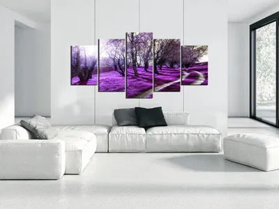 Produktbild von Akustikbild Bäume Weg 200x100 cm Bilder Akustikschaum Hochleistungsschallabsorber Schallschutz Leinwand 5 tlg Wandbild Raumakustik Schalldämmung c-B-0029-b-o