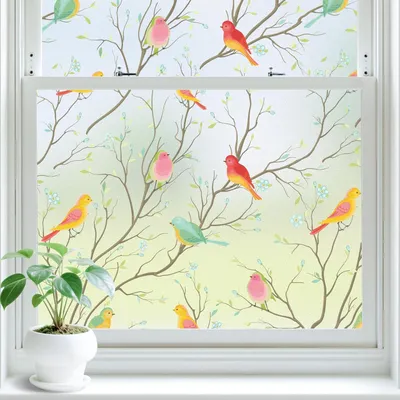 Produktbild von Fensterfolie Blickdicht, Selbsthaftend Milchglasfolie, Sichtschutzfolie Fenster, Sonnenschutzfolie Statisch Haftend Anti UV Dekorfolie Vogel fš¹r Wohnzimmer und Bš¹ro 45 * 200cm