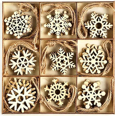 Productafbeelding van Houten hangers in de vorm van sneeuwvlokken - Set van 45 - Sneeuwvlokken van hout voor kerstboom - Sneeuwvlok hout