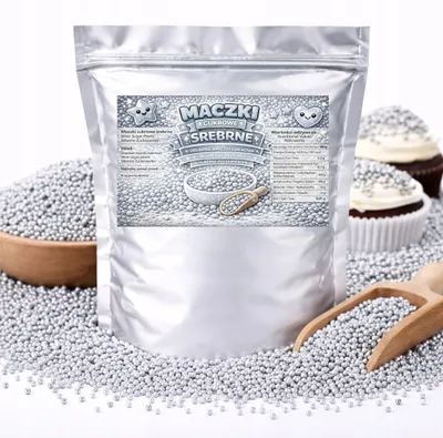 Zdjęcie produktu dla Maczki Cukrowe Srebrne - Posypka Do Tortów Deserów Gofrów Ciast 25G