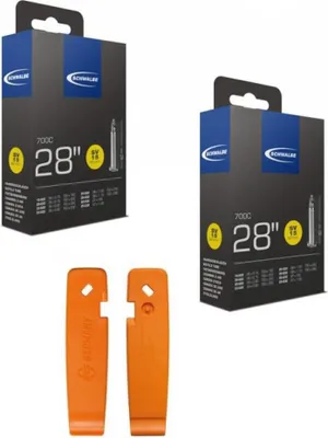 Image de 2 chambres à air Schwalbe SV15 extra-longues 28x0,75-1,10" 60 mm + 1 jeu de démonte-pneus SKS...