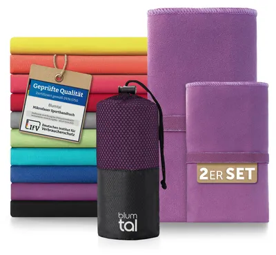 Immagine prodotto di Set di asciugamani in microfibra Blumtal: 180x90cm e 80x40cm - leggero, extra assorbente e ad asciugatura rapida, telo da viaggio, da spiaggia e da palestra compatto, viola