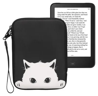 Produktbild von kwmobile Tasche für eReader - Neopren Hülle Schutzhülle Neugierige Katze Schwarz Weiß - 17 x 12 x 2 cm Innenmaße