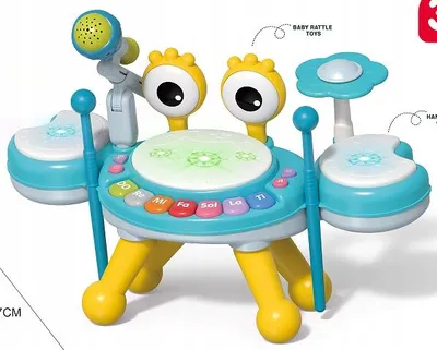 Produktbild von Kinder Spielzeug Krabbe Jazz Drum Set 3in1 mit Klavier Mikrofon und Rasseln