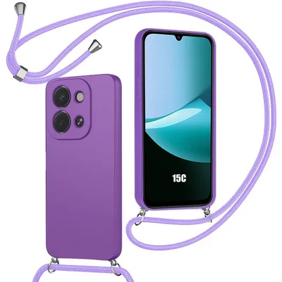 Image de Coque pour Xiaomi Redmi 15C 4G/5G, Silicone Souple Anti-Rayures Antichoc avec Cordon Violet