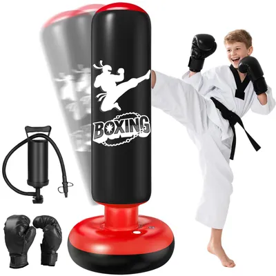 Obrázok produktu pre Elzusha – Nafukovacia podstavec na boxovacie loptičky s boxovacími rukavicami pre deti vo veku 6-12 rokov