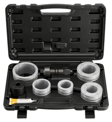 Produktbild von Auspuffrohr-Aufweiter - Auspuffrohr-Expander Set 12-teilig - 7 Präzisionshülsen - Durchmesser 41,3–108 mm - Stahl & Aluminium - Mit Werkzeugkoffer - Für PKW & LKW