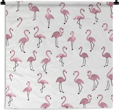 Produktbild von MuchoWow® Wandteppich Wandbehang Flamingo - Rosa - Muster - Illustration 150x150 cm Tapisserie Dekoration Wandtuch - Wohnaccessoires - Modernes