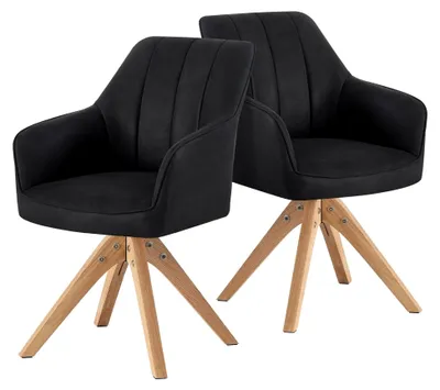 Produktbild von Esszimmerstuhl Thomas, drehbarer Armlehnstuhl für Esszimmer, Küche, Wohnzimmer und Büro, Schwarz, 2 Stück