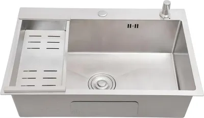 Produktbild von Küchenspüle aus Edelstahl - Einbeckenspüle - 68×45 cm - Überlauf - Siebkorb & Seifenspender 150 ml - Ohne Armatur - Silber