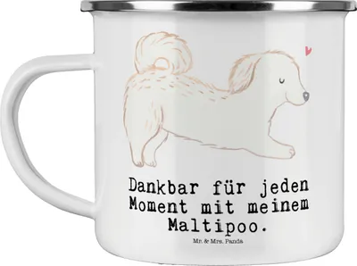 Produktbild von Mr. & Mrs. Panda Emaille Tasse Maltipoo Moment - Weiß - Geschenk, Kaffeepott, becher, Haferl, Teetasse, Kreuzung, Mischling, Pott