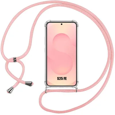 Image de Coque pour Samsung Galaxy S25 FE, Protection Antichoc Coins Renforcés avec Cordon Rose Réglable