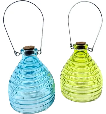 Productafbeelding van Glazen Wespenvanger – Set van 2 Blauw & Geelgroen – 10 x 13 cm