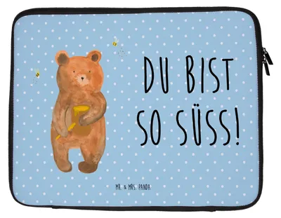 Produktbild von Mr. & Mrs. Panda Laptop Case Bär Honig 20 x 28 cm - Blau Pastell - Geschenk, Hülle, Sleeve, Partner, Laptoptasche, Teddy, Tasche, Liebe, Laptophülle, Verliebte