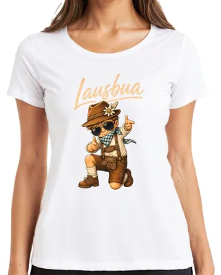 Immagine prodotto di Lausbua: T-shirt da donna, stile tradizionale bavarese, con motivo "Dirndl", colore bianco, taglia S. Ideale per l'Oktoberfest in Baviera