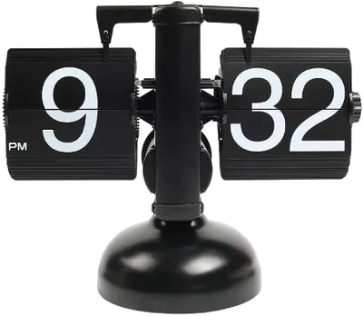 Produktbild von Tischuhr, Retro-Flip-Uhr, Flip-Schreibtischuhr, automatisch drehend, batteriebetriebene mechanische Uhr, Schwarz
