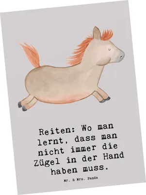 Produktbild von Mr. & Mrs. Panda Ansichtskarte Reiten Freiheit - Grau Pastell - Geschenk, Dressur, bildkarte, Lebensweise, Postkarte, Teamsport, Sportart, Pferd, Sportler, Sport