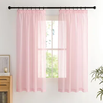 Image de Rideau transparent, voilage, dimensions 160 cm de hauteur x 140 cm de largeur, couleur rose, lot de 2
