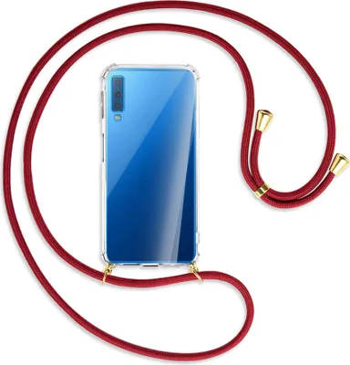 Produktbild von Handykette Backcover-Schutzhülle mit Band (Metall goldfarben) für Samsung Galaxy A7 2018 - dunkelrot