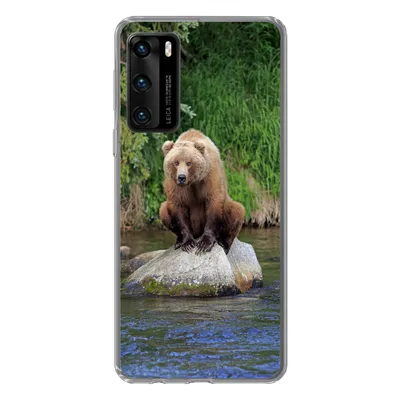 Produktbild von MuchoWow® Handyhülle Schutzhülle Hülle für Huawei P40 Bär - Stein - Tier Silikon Softcase Handy Hülle - Handytasche